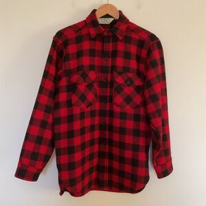 VTG LL Bean Old Friends Wool Shacket Red Buffalo Plaid Flannel Shirt Mens M USA